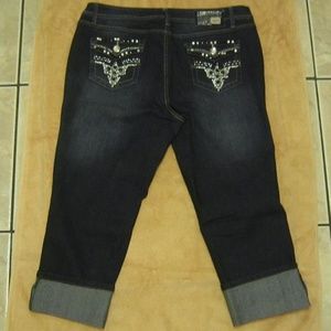 Plus Size Capri Dark Wash Jeans with Studs